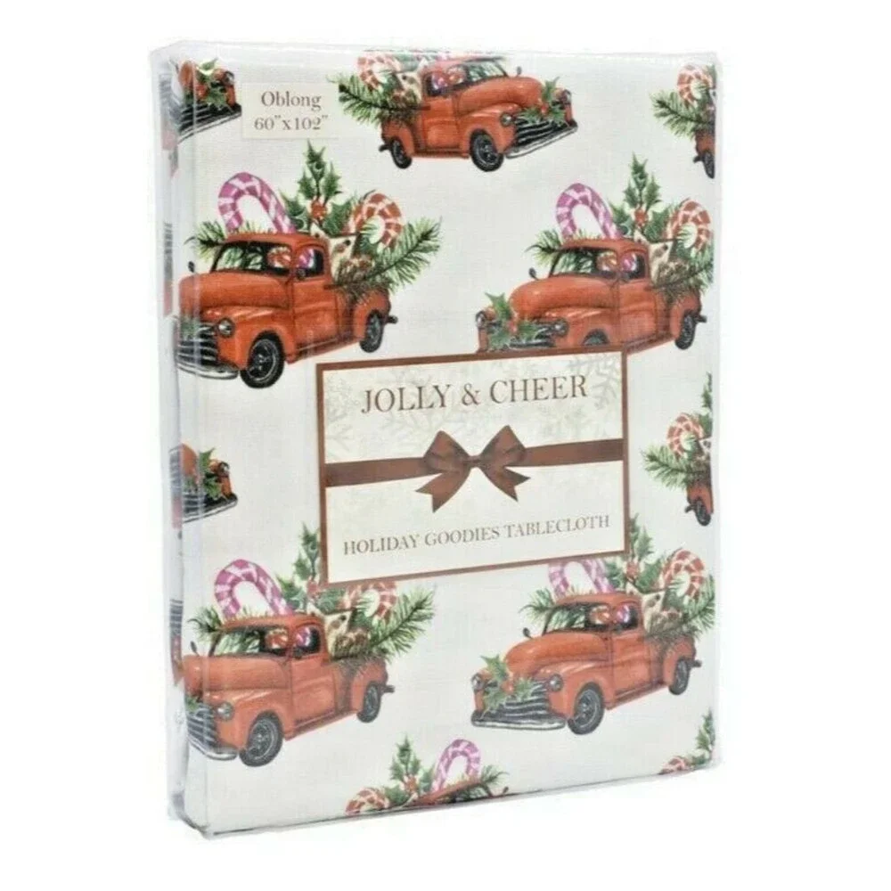 Christmas Fabric Tablecloth Vintage Red Farm Truck Country 60x84